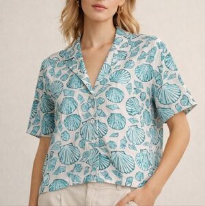 Blue and White Seashell Print Shirt